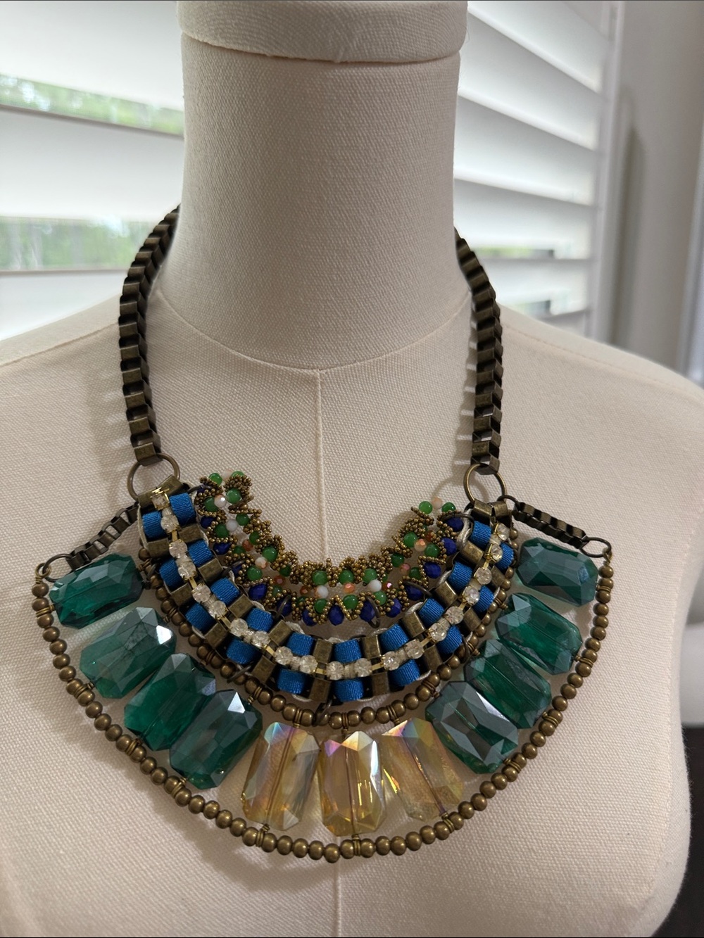 Multi-Color Statement Necklace with Green and Blue Accents